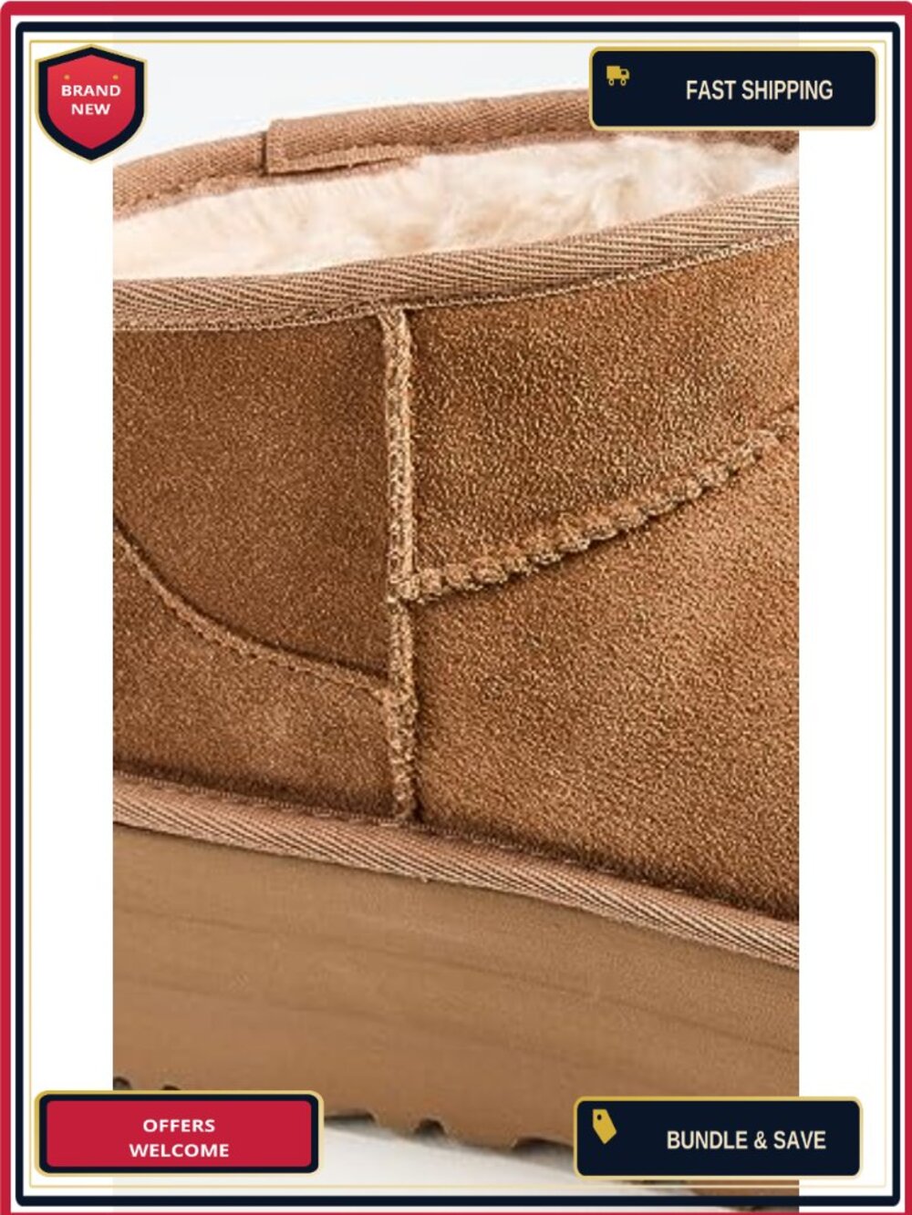 Suede Ankle Bootie with Sheepskin Lining and Platform Heel - Picture 4 of 5